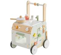 ROBUD Trotteur en bois pour bébé, jouet ajustable avec jeu sensoriel et panier de rangement, contrôle de la hauteur et de la vitesse, jambes en arc, centre d'activité pour les tout-petits 10M-36M
