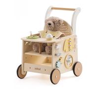 ROBUD Trotteur en bois pour bébé Walker, poupée 2 en 1 avec planche d'activités Montessori Busy pour la motricité, frein de sécurité, jouet de course, cadeau pour les petits enfants à partir de 10