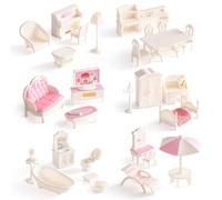 ROBUD WDH0X Ensemble de meubles et accessoires pour maison de poupée Blanc/rose 28 pièces