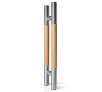 Robustes Türgriff-Set - Schiebetürgriff für Scheunentore mit Stange aus Massivholz und Haltegriff aus Edelstahl 304, Rücken-an-Rücken-Montage, 40,6 cm, Silber-A-Finish