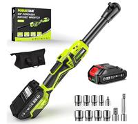 Robustrue Clé à cliquet sans fil, 400 tr/min, 400 tr/min, manche allongé de 15 cm, 2 batteries de 2,0 Ah, 8 clés à douille, tige d'extension de 3", lumière LED (RH80B)