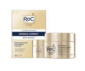 RoC Retinol Correxion Deep Wrinkle Rich Cream | Crème Anti-Rides avec Bio-Céramides et Calcium, sans Parfum | 50 ml