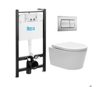 Roca - Pack Bâti-support Roca Active + WC sans bride et fixations invisibles + plaque chrome mat (RocaActiveSATrimless-2)