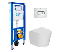 Roca - Pack WC bâti-support + WC suspendu sans bride Ceramia avec abattant SoftClose + plaque (ROCE14WT02-FR)