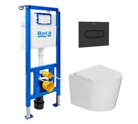 Roca - Pack WC bâti-support + WC suspendu sans bride Ceramia avec abattant SoftClose + plaque (ROCE14WT03-FR)