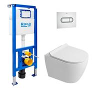 Roca - Pack WC bâti-support + WC suspendu sans bride Ceramia PixL avec abattant SoftClose + plaque (ROCEPXWT02-FR)