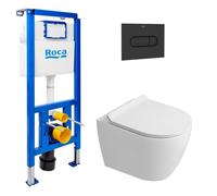 Roca - Pack WC bâti-support + WC suspendu sans bride Ceramia PixL avec abattant SoftClose + plaque (ROCEPXWT03-FR)