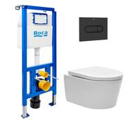 Roca - Pack WC suspendu complet avec bâti-support Roca, cuvette compacte sans bride et abattant soft-close