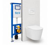 Roca - Pack WC suspendu complet avec bâti-support Roca, cuvette sans bride Vortex, abattant SoftClose et plaque blanche