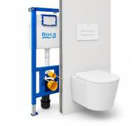 Roca - Pack WC suspendu complet avec bâti-support Roca, cuvette sans bride Vortex, abattant SoftClose et plaque blanche