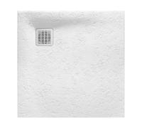 ROCA Receveur de douche carré Stonex antidérapant et découpable avec grille acier inox POLO+ - 80 x 80 x 2.6 cm