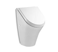 Roca Urinoir avec couvercle en acier inoxydable, fermeture automatique, évacuation par l'arrière, chromé, blanc