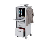 Rocada Chariot de bureau mobile et verrouillable avec 2 compartiments, 2 tiroirs et 1 plaque de rangement extensible, chariot de bureau avec porte en métal, gris aluminium