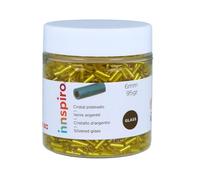 Rocaille de verre cylindre argenté jaune 1,80x6mm. 95gr. Pot