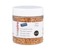Rocaille de verre cylindre mini aurora boréale or 2x2mm. 100gr. Pot