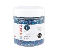 Rocaille de verre rond aurore boréale bleu infantile 3,8mm.120gr. Pot