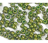 Rocaille de verre ronde éclat métallique vert olive 3,0mm 500gr. Sachet