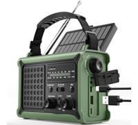 ROCAM Radio d’Urgence à Manivelle 12000mAh avec Panneau Solaire 8500mm² & Dynamo 650mA, Radio AM/FM Portable avec Torche LED, Lampe de Lecture, USB, Alarme SOS - Camping, Coupure de Courant, Survie