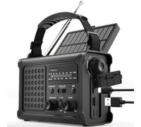 ROCAM Radio d'urgence Solaire 12 000 mAh avec Manivelle 650 mA Et Panneau Solaire 8500 mm², Radio Portable AM/FM Étanche IPX6 avec Lampe LED, USB, Alarme SOS - Idéale pour Camping Et Panne De Courant