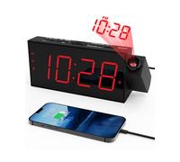 ROCAM Réveil à Projection pour La Chambre, Reveil Numérique avec Grand écran LED 7 Pouces, Variateur, Projecteur 350°, USB, 12/24h, Snooze, Réveil à Piles pour Enfants, Seniors, Voyage