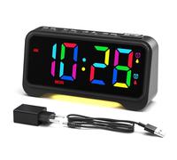 ROCAM Réveil Numérique avec Affichage Numérique LED 10 Couleurs, Luminosité Réglable, Double Reveil Matin avec Mode Jour Ouvrable/Week-end, Fonction Snooze, 12/24H&DST, Double Port de Charge,Veilleuse