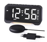 ROCAM Réveil Puissant pour Gros Dormeurs, Reveil Vibrant avec 3 Niveaux de Vibration & 5 Volumes, Double Alarme, 3 Modes de Réveil, Grand Écran avec Jour de la Semaine, Veilleuse, Snooze, USB & DST