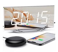 ROCAM Réveil vibrant extrêmement puissant pour sourds / dormeurs profonds / malentendants - Réveil numérique pour les dormeurs profonds - Double réveil - Port USB - Variateur - Batterie de secours