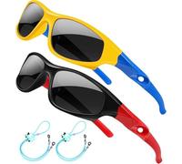 Rocf Rossini Lot de 2 lunettes de soleil polarisées flexibles pour enfants garçons filles cyclisme lunettes de soleil avec sangles UV400 pour enfants de 3 à 10 ans, Lot de 2 sports - Noir/rouge +