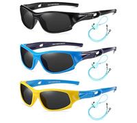 Rocf Rossini Lot de 3 paires de lunettes de soleil polarisées flexibles pour enfants - Lunettes de soleil de sport pour filles et garçons - Avec sangles - Protection UV400 - Pour enfants de 2 à 10 ans