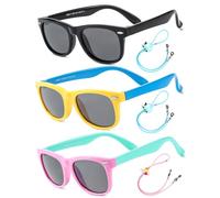 Rocf Rossini Lunettes de Soleil Enfants Flexibles Lunettes soleil Garçons et Filles Polarisées Lunette de Soleil 100% Protection UV âge 2-8 ans（Noir+Jaune/Bleu+Rose/Cyan）