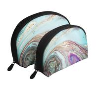 Roche de géode d'agate Arc-en-Ciel, Trousse de Maquillage Coquille Femme Petit Porte-Monnaie Trousse de Toilette Trousse à cosmétiques 2 pièces