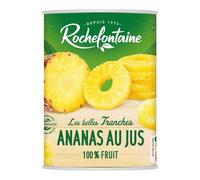 ROCHEFONTAINE - Ananas en Tranches juteuses au Jus naturel, Fraîcheur fruitée en boîte 565g - Le Lot De 4