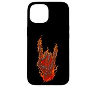 Rocher Flamboyant sur Main de Squelette, Art de Panneau Rock and Roll Coque pour iPhone 15
