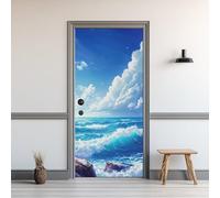 Rocher Marin Poster De Porte Trompe L'oeil, Paysage Marin Manga Auto-Adhésif Sticker Mural, pour Chambre Salon Cuisine Vagues Ondulation Stickers Autocollants de Porte 85x215 cm