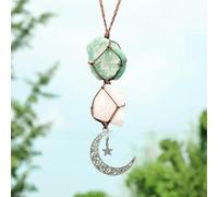 ROCILB Pendentif Porte-Bonheur en Cristal, breloque Lune, Pierre précieuse Naturelle, Pierre Brute, Cristaux de guérison, Ornement Suspendu Feng Shui, décoration de Voiture