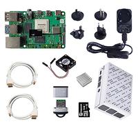 Rock 4 Model C+ Kit de démarrage 4 Go avec bloc d'alimentation, étui, carte microSD préchargée, dissipateur thermique et ventilateur, kit d'ordinateur simple carte (Emteria OS)