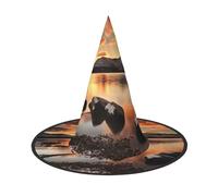 Rock And Lake Under Sunset Print Halloween Chapeaux Sorcière Sorcière Chapeaux pour Fêtes Cosplay