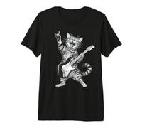Rock and Roll Cat Playing Electric Guitar Tabby Kitten T-Shirt Haut de Gamme