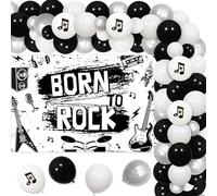 Rock and Roll Décorations de Fête d’anniversaire pour Garçons Guitare Ballon Garland Arch Kit, Born to Rock Music Elements Toile de fond, White & Black Crenics Rock Theme Birthday Party