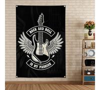 Rock and Roll Is My Passion Tapisserie en métal vintage rigide punk Bannière à suspendre pour maison, extérieur, dortoir, chambre à coucher, décoration murale, 13,5 x 145,2 cm