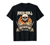 Rock And Roll Stole My Soul Born To Rock n Roll T-Shirt Unisexe Noir S Crâne Rétro Vintage Rock And Roll T-Shirt