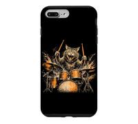 Rock Band Cat Drummer Baguettes de Batterie drôles Rock Music Drums Coque pour iPhone 7 Plus/8 Plus