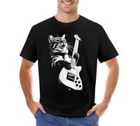 Rock Cat Playing Guitar - Funny Guitar Cat T-Shirt Cute Tops Summer Top for a Boy Sports Fans Mens Graphic t-Shirts Anime Black XL