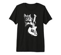 Rock Cat Playing Guitar - Funny Guitar Cat T-Shirt Haut de Gamme