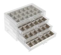 Rock Collection Boîte à 72 grilles 4 couches 24 x 15 x 14,2 cm - En velours doublé - Pour enfants - Transparent - Boîte de rangement pour pierres précieuses - Coquillage - Cristal (beige)