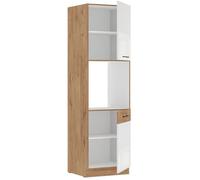 - colonne - mélaminé chene lancelot et blanc brillant - 60 cm - 2 portes