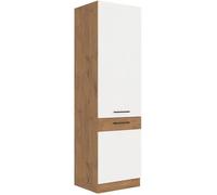 ROCK - Colonne - Mélaminé chêne Lancelot et Blanc brillant - 60 cm - 2 portes