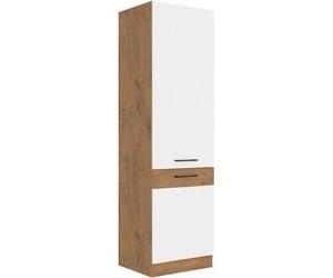 ROCK - Colonne - Mélaminé chêne Lancelot et Blanc brillant - 60 cm - 2 portes
