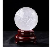Rock Crystal Ball Gemstone Home Decoration Stone Sphere with Wood Stand,White,40mm Gemstone Stone