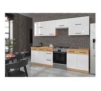 ROCK - Cuisine complète - Mélaminé chêne Lancelot et Blanc brillant - 260 cm - Plan de travail non inclus